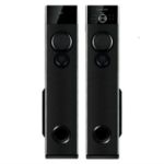 Multimedia tower speakers with wireless microphone