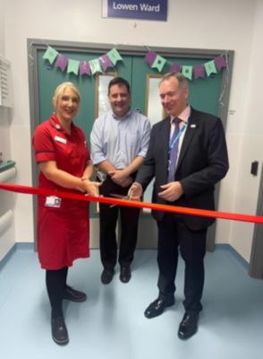 Staff at Royal Cornwall Hospital cutting the ribbon at the opening of the new Lowen Ward