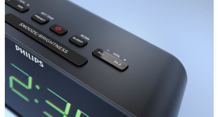 Dual alarm function. Set two alarms