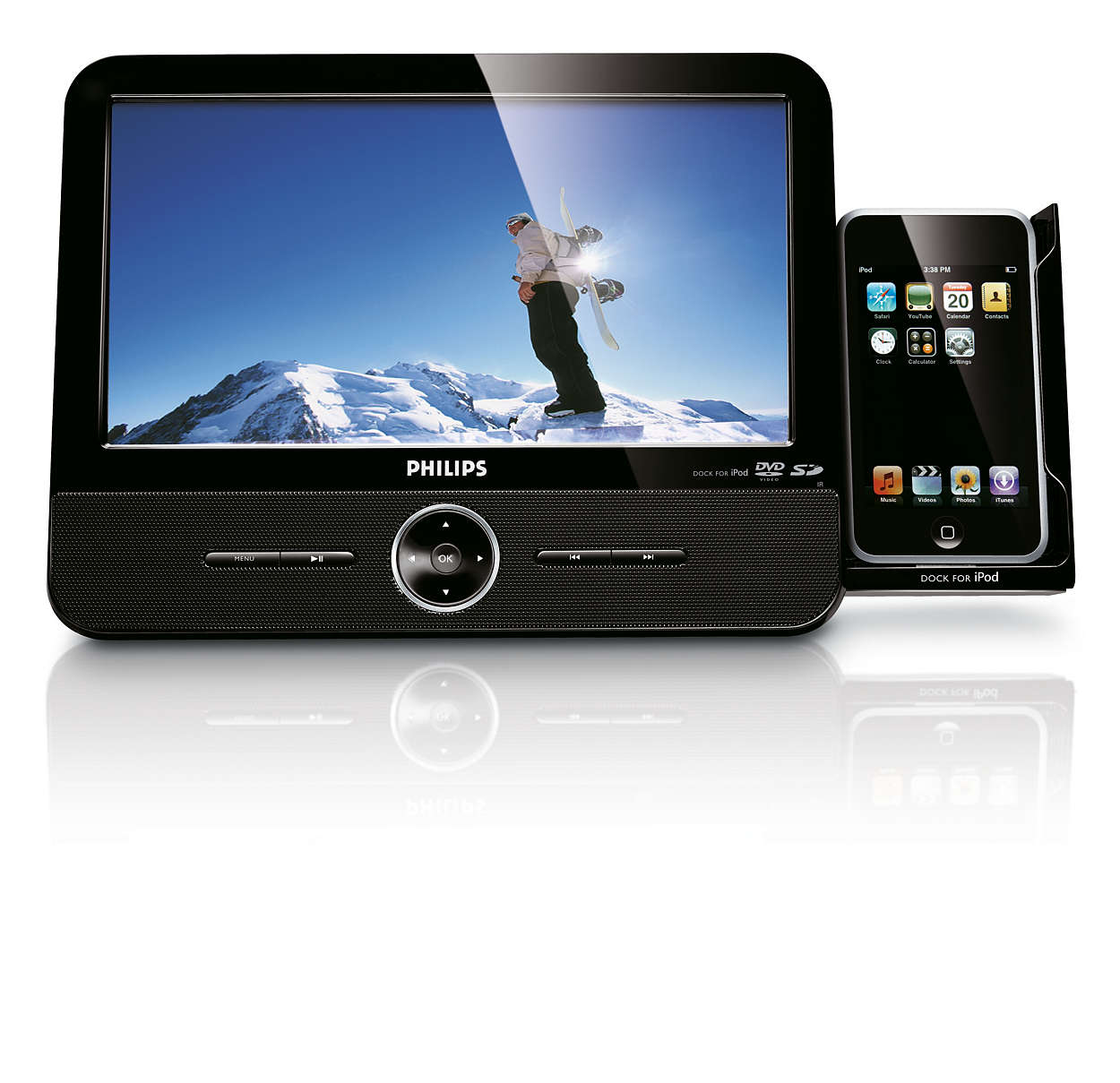 Genießen Sie Videos vom iPod, von einer DVD oder SD-Karte