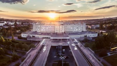 Widok z lotu ptaka na szpital ICZMP w Łodzi, w którym mieści się Globalne Centrum Kompetencyjne Philips