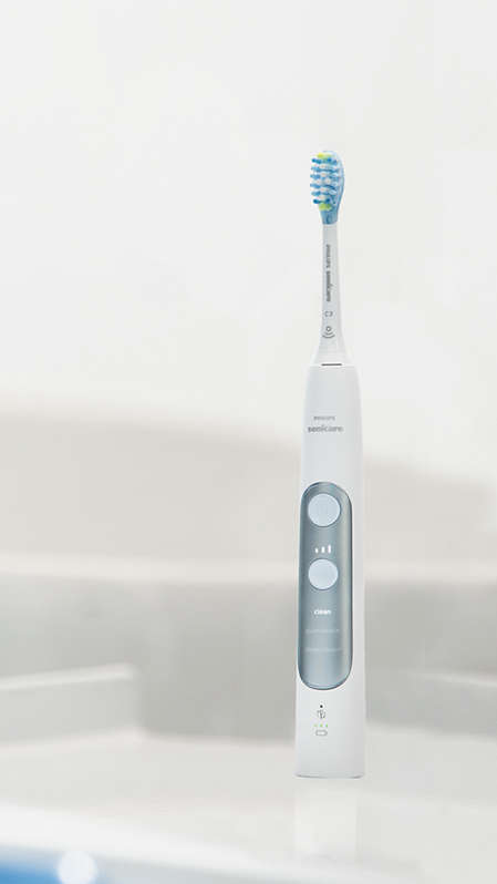 Philips ExpertClean power toothbrush standing on a shelf