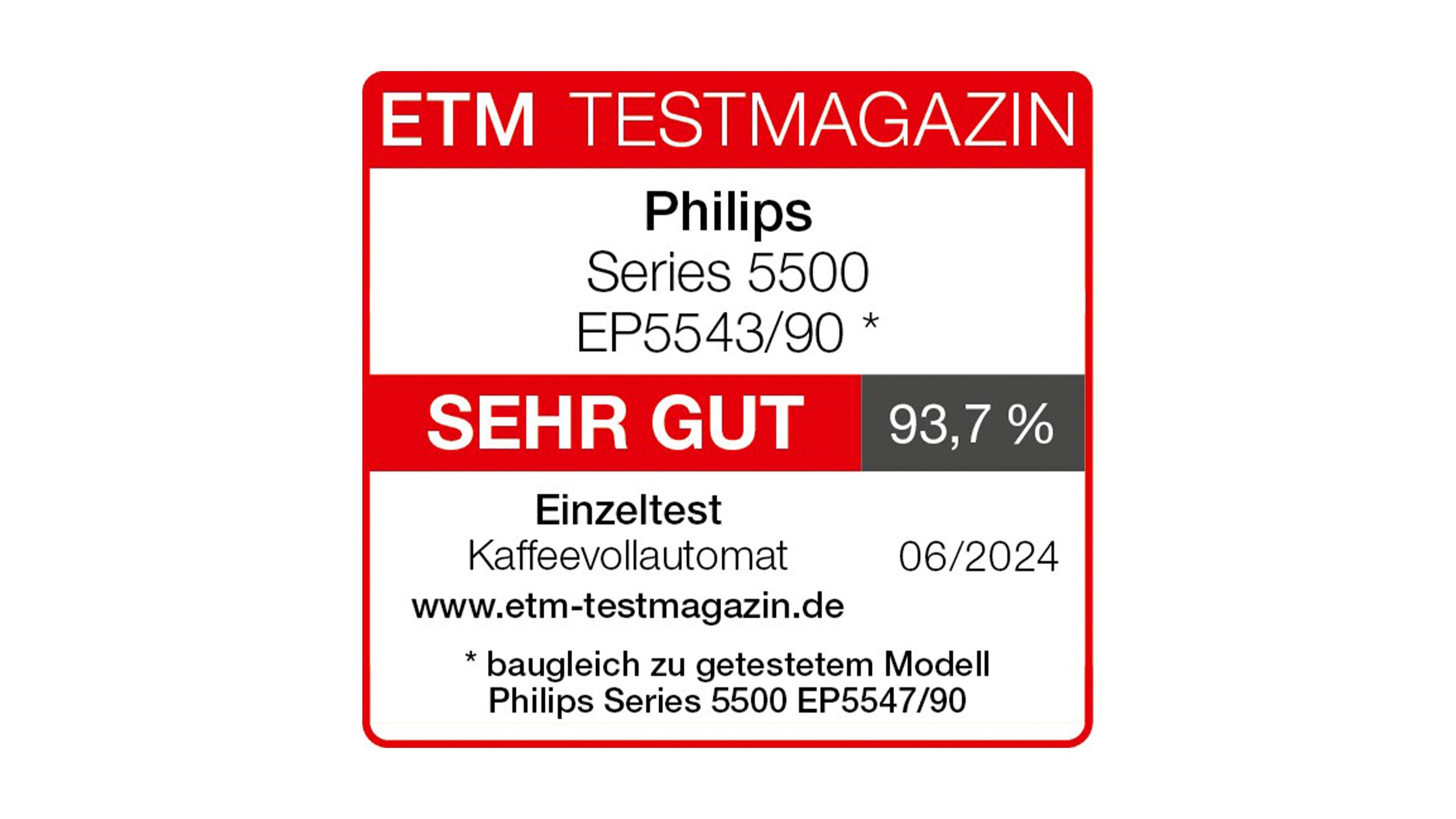 ETM Testmagazin award for Series 5500 EP5543/90