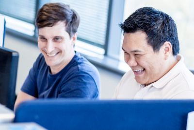 Two happy people in training session