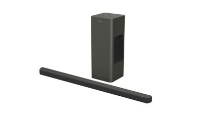 Soundbar with wireless subwoofer in dark finish