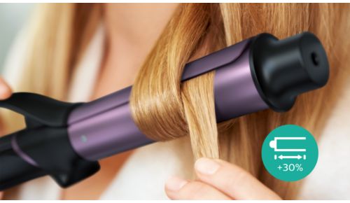30% more styling space on the barrel for long or thick hair