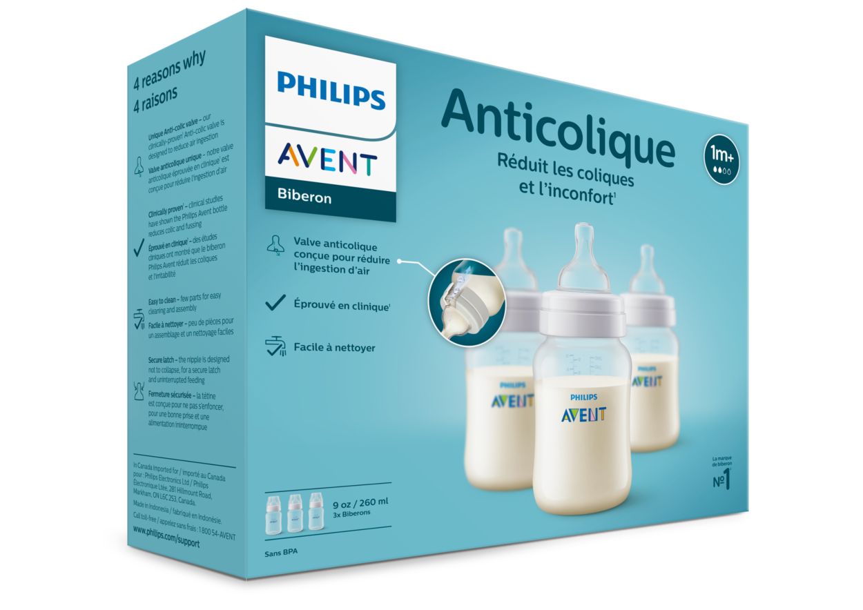 Le biberon Anti-colic plastique Avent est en polypropylène