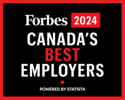 Forbes 2024 Canadas Best Employers badge on black background