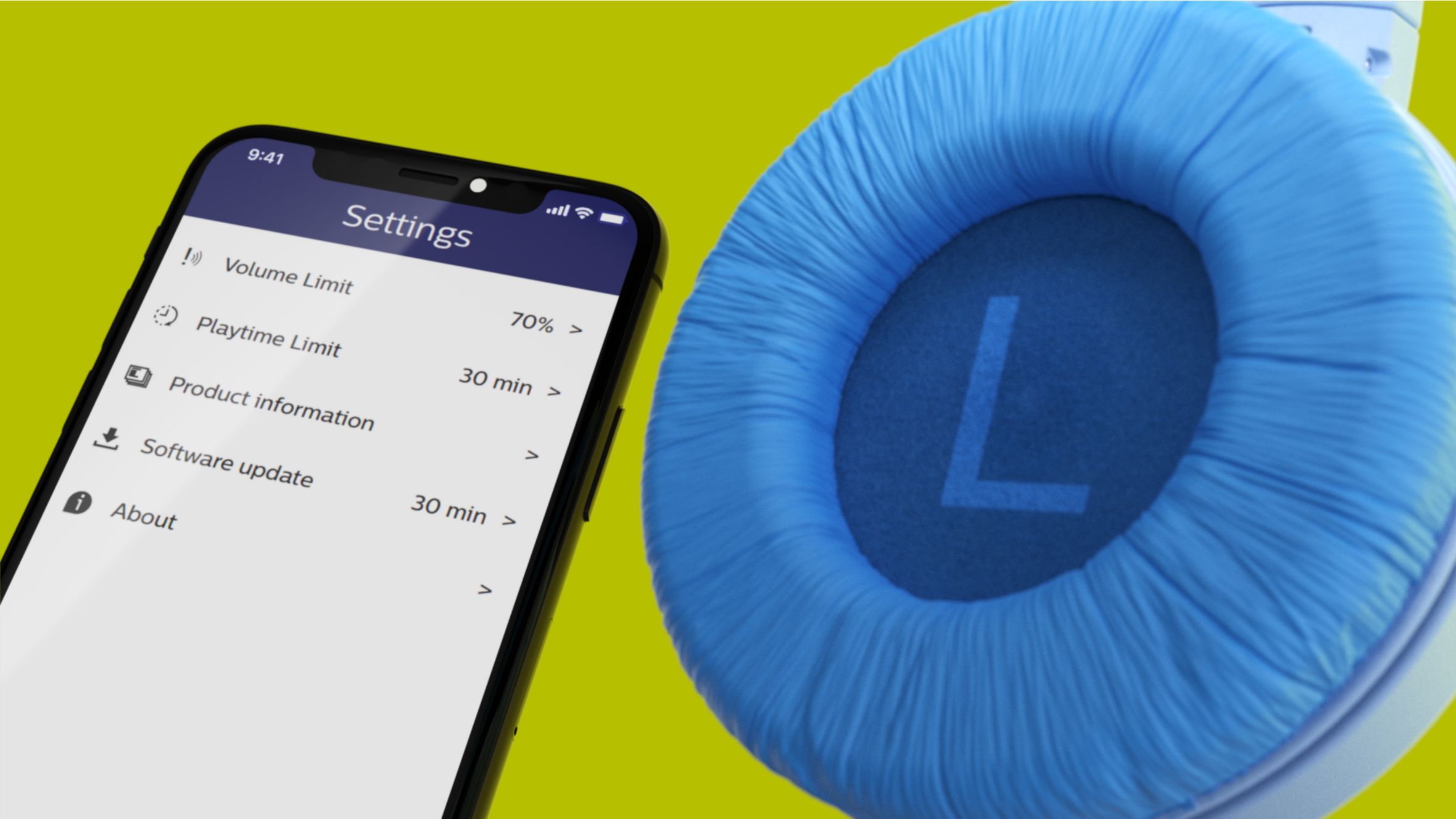Image showing Philips Headphones App used for volume limit and playtime limit