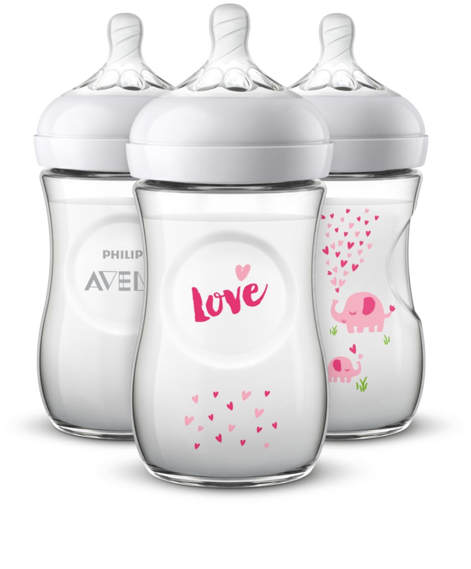 Philips Avent Natural Baby Bottle with Natural Response Nipple, with Pink  Elephant Design, 9oz, 3pk, SCY903/62 