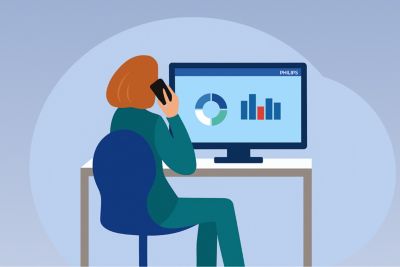 Illustration of a user looking at laptop while on the phone