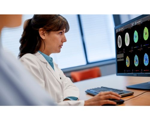 Diagnostic viewer female doctor looking at images Perfusion MR