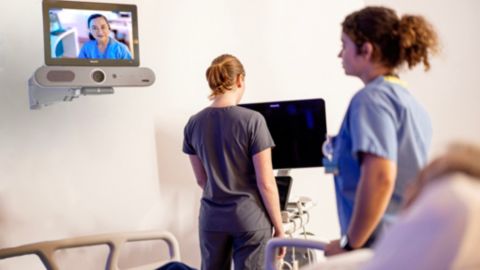 Hospital Virtual Care nurse with ICU patient, Caregility camera