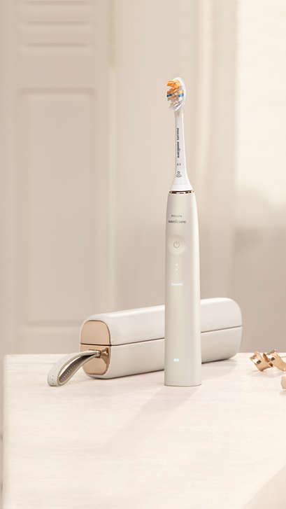 Philips Sonicare 9900 Prestige standing on a countertop
