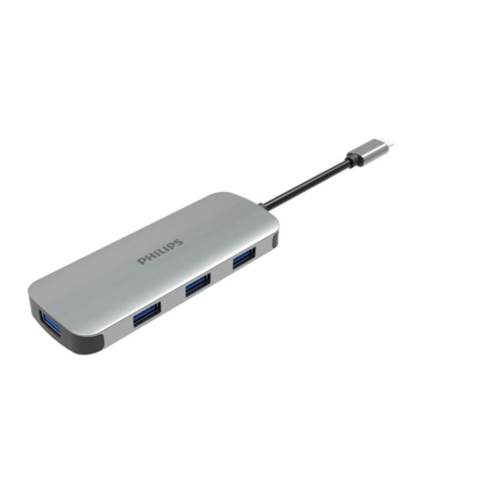 双 USB-C 插座集线器扩展到 4 端口迷你集线器。