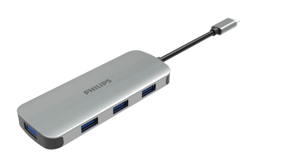 双 USB-C 插座集线器扩展到 4 端口迷你集线器。