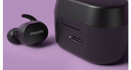 Portable USB-C charging case. 18 hours extra play time