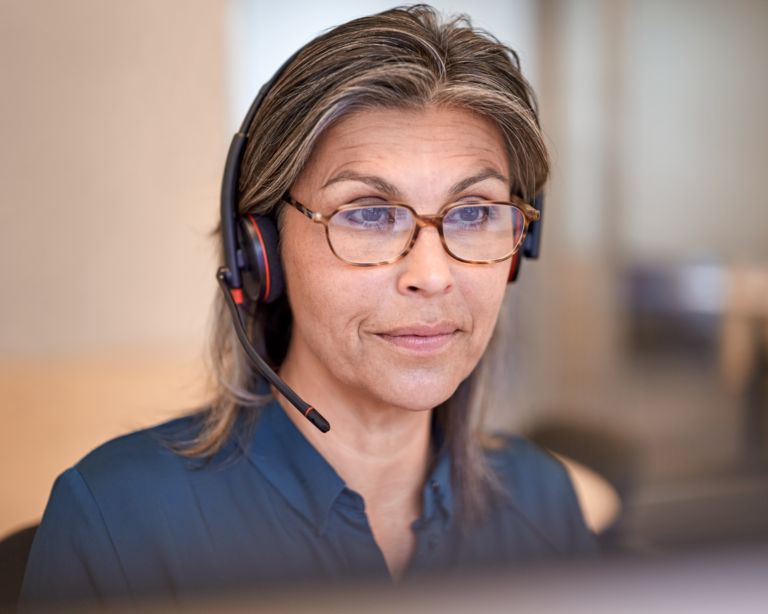 pathologist with headset