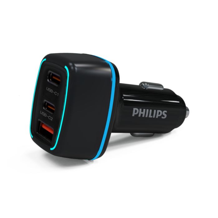 Car charger with USB-A and C ports