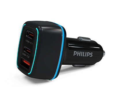 Car charger with USB-A and C ports