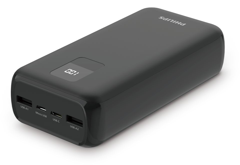 Deltaco 30000mAh USB-C PD PowerBank, LED Display, Black