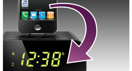 Auto clock synchronization with iPod/iPhone when docked