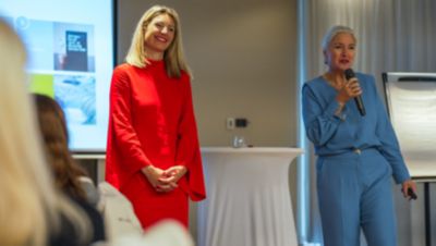 Karin Middelburg giving a speech at the Women's Leadership Summit