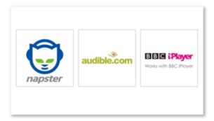 Choix de contenus plus vaste, avec Napster, Audible et BBC iPlayer