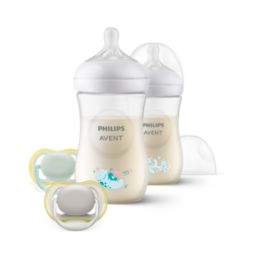 Avent Natural Response Pack 2 biberones decorados, 2 chupetes