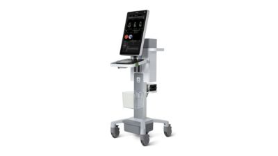 Philips clinical informatics workstation on mobile cart with touchscreen display