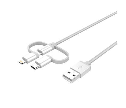 Premium braided 3-in-1 cable aluminum connector