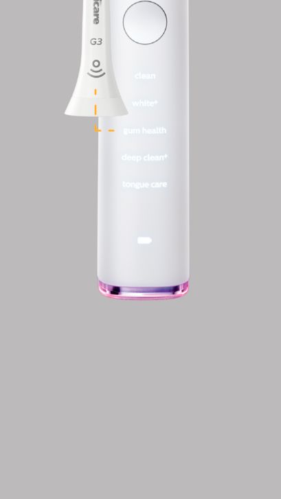 Close up of Sonicare power toothbrush handle showing different modes