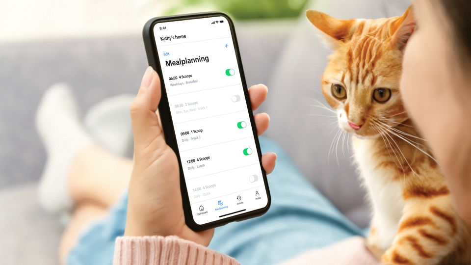 Usa la aplicación Pet Care Series para planificar las porciones y la programación de comidas para tu mascota