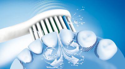 Sonicare dynamic sonic action drives fluid between teeth