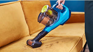 Mini turbo brush for fast clean of soft surfaces