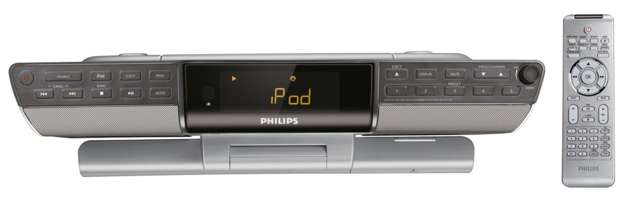 Enjoy entertainment from iPod, DVD or ATSC TV