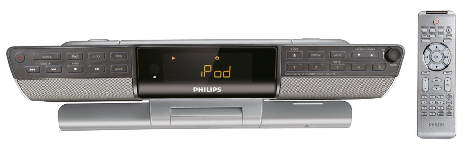 Enjoy entertainment from iPod, DVD or ATSC TV