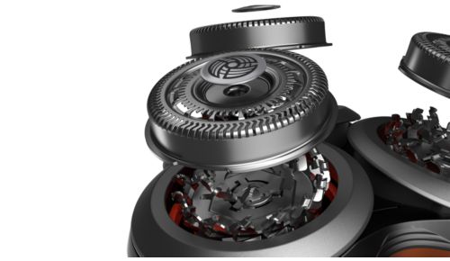 72 rotierende Klingen erfassen und schneiden Haare aus allen Winkeln