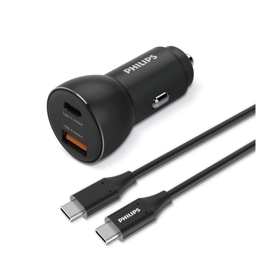 Autoladegerät mit 2 Anschlüssen: USB-Typ-A und Typ-C
