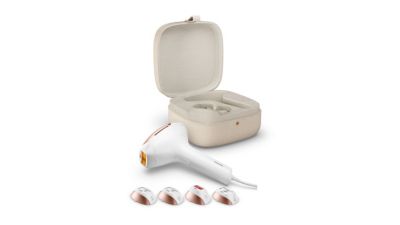 Philips Lumea IPL device with interchangeable attachments and storage case