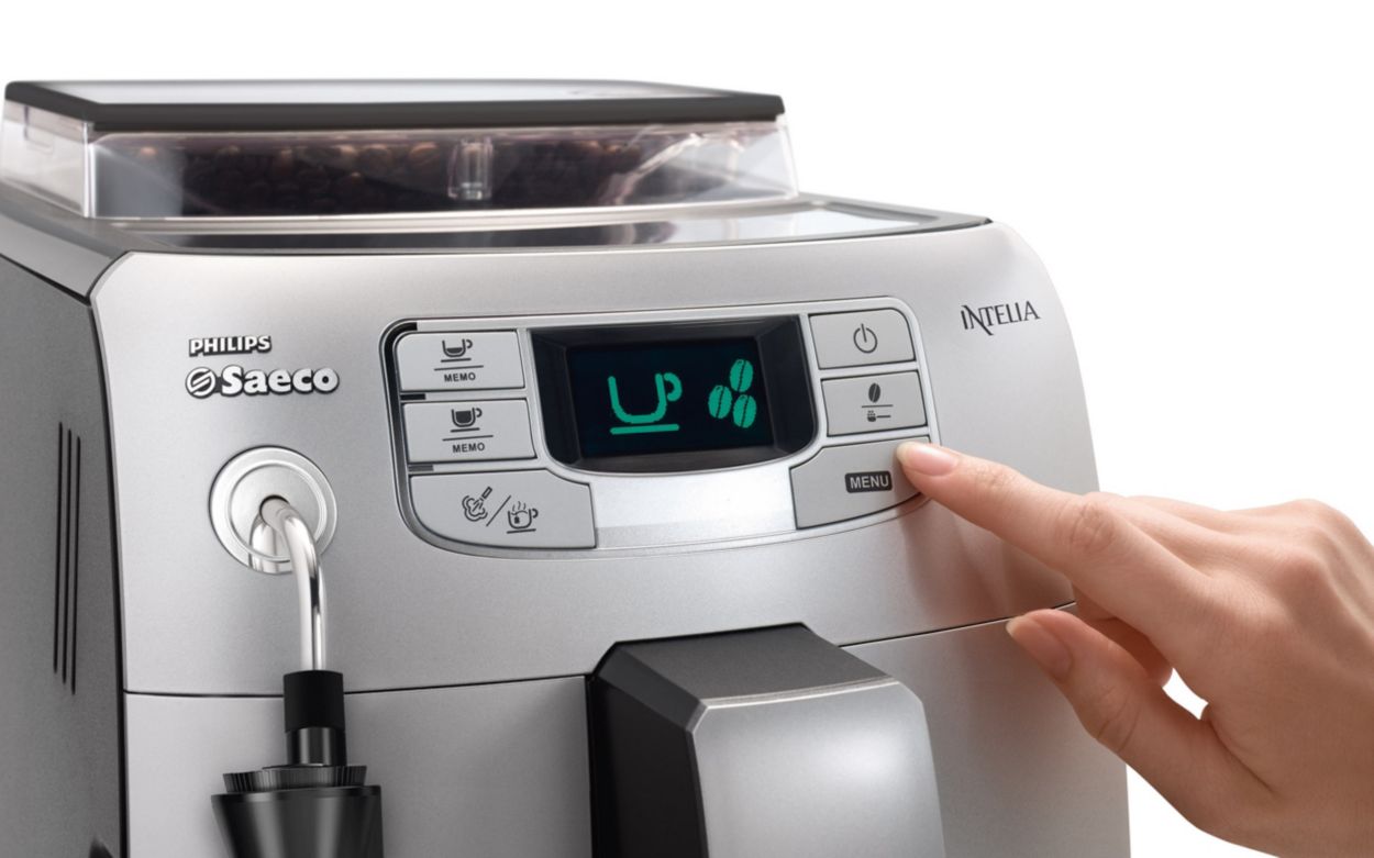 Saeco HD8751/11 - Cafetera Saeco Intelia espresso automática color negro,  1900W, espumador de leche, función de