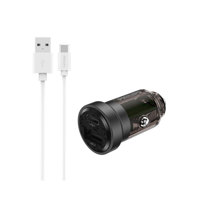 配備 USB-A 和 USB-C 埠的車用充電器
