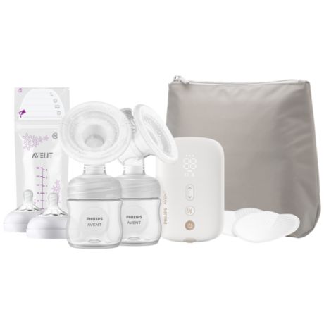 Philips Avent Kit allaitement avec tire-lait électrique simple, biberons  Natural Response, pots de conservation du lait, sucettes, sans BPA (modèle