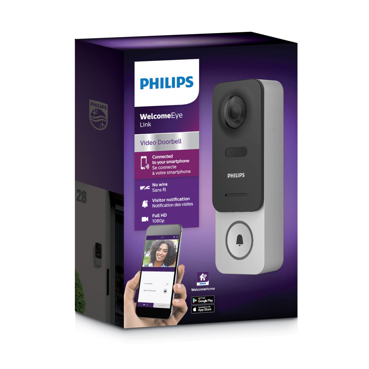 Interphone vidéo sans fil WiFi avec pile rechargeable Philips WelcomeEye  Link - Vente en ligne de matériel électrique