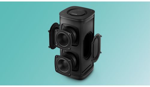 Dubbele luidsprekerdrivers en passieve radiatoren voor meeslepend geluid