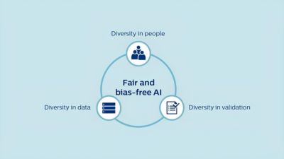 Infographic showing diversity in people, data, and validation for fair AI
