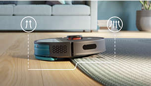 Виявляє килимове покриття й автоматично збільшує потужність всмоктування