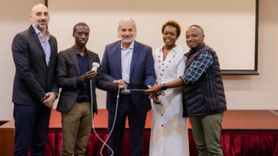 Healthcare partners presenting Philips Lumify handheld ultrasound device in Rwanda