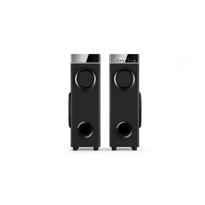 Multimedia tower speakers with microphone