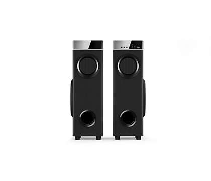 Multimedia tower speakers with microphone